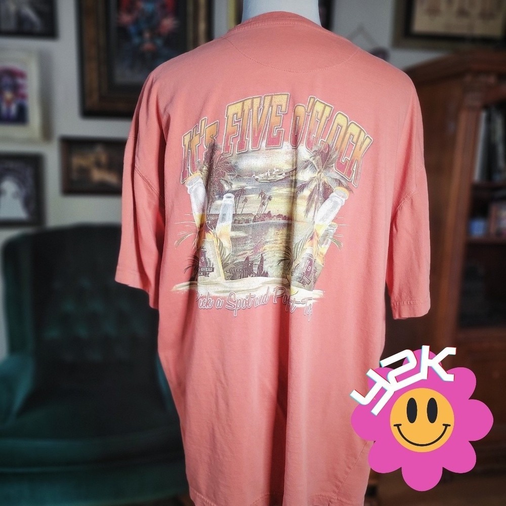 Anchor Blue T Shirt Vintage Y2K Island Blue Five O Clock Somewhere Peach Mens XL